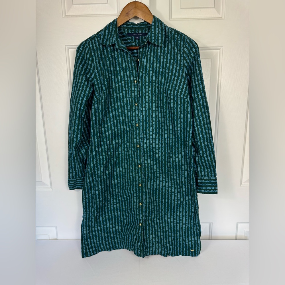 Tommy Hilfiger Shirt Dress size Small Women’s Green Blue‎ Long Sleeves